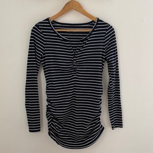 Motherhood  Maternity Navy Striped Long Sleeve Ribbed Top